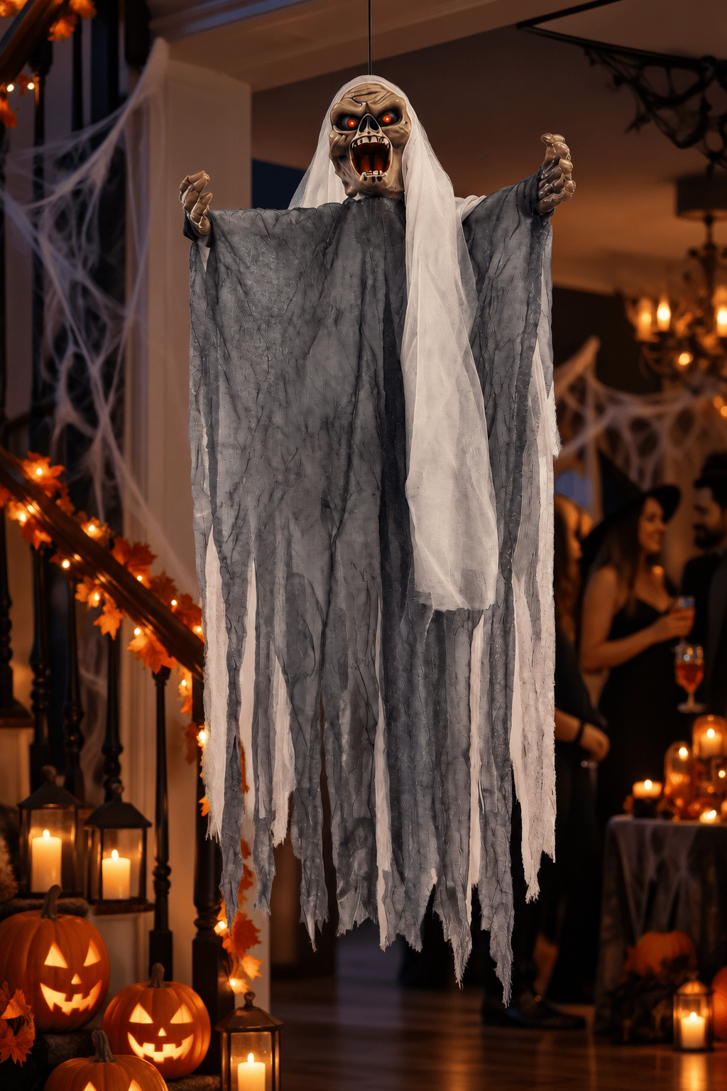 Halloween 50x35 cm GRİ Sesli Işıklı Asılabilir Hayalet Sese Duyarlı