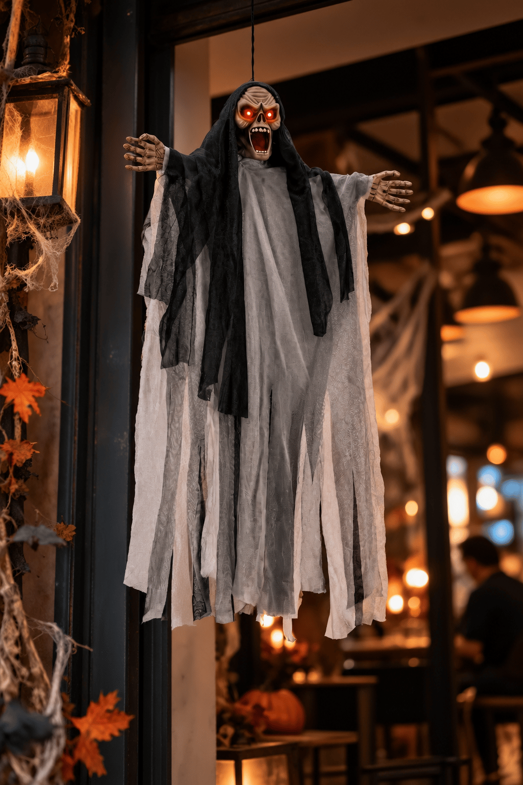 Halloween 50x35 cm SİYAH Sesli Işıklı Asılabilir Hayalet Sese Duyarlı