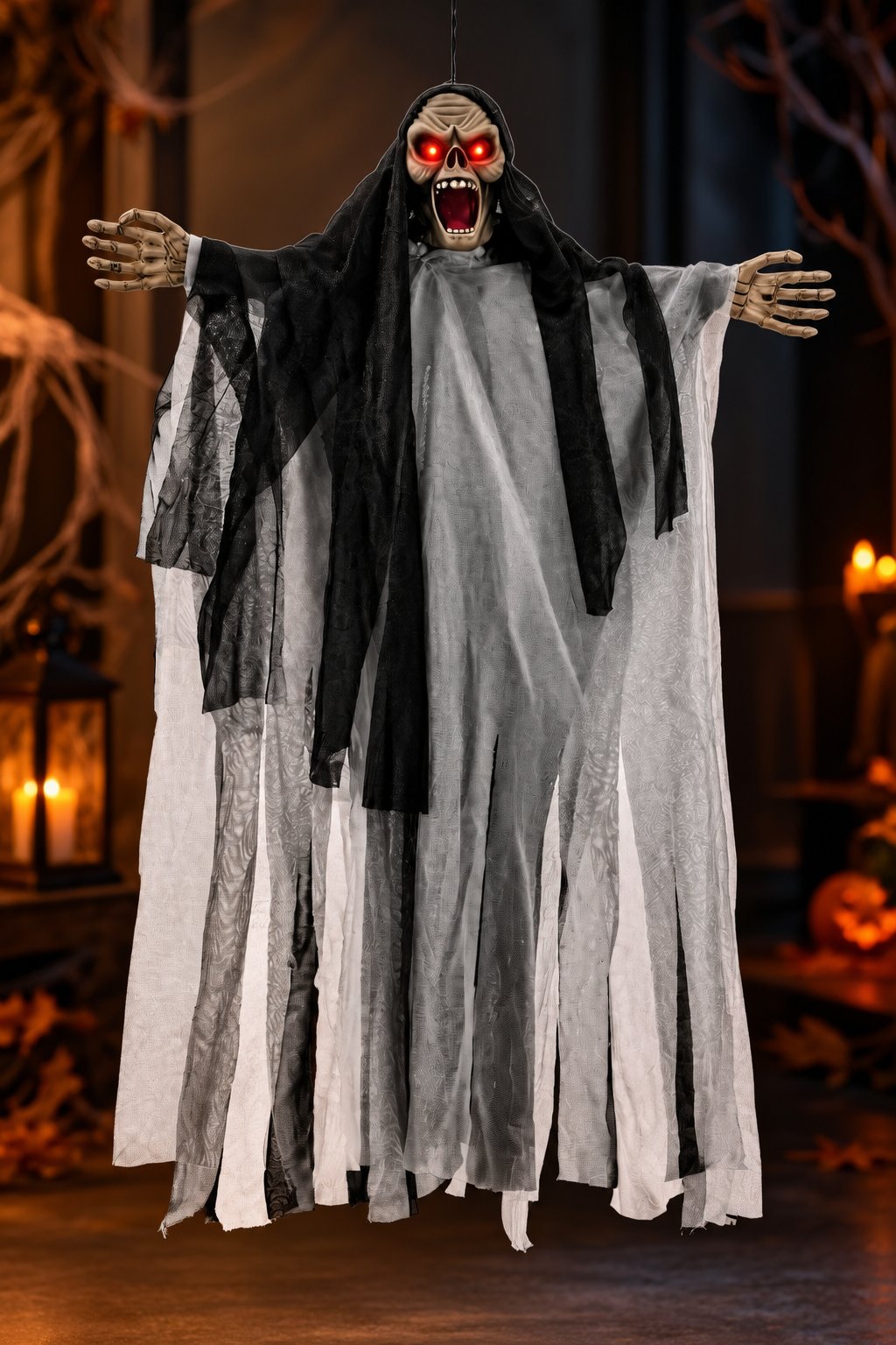 Halloween 50x35 cm SİYAH Sesli Işıklı Asılabilir Hayalet Sese Duyarlı