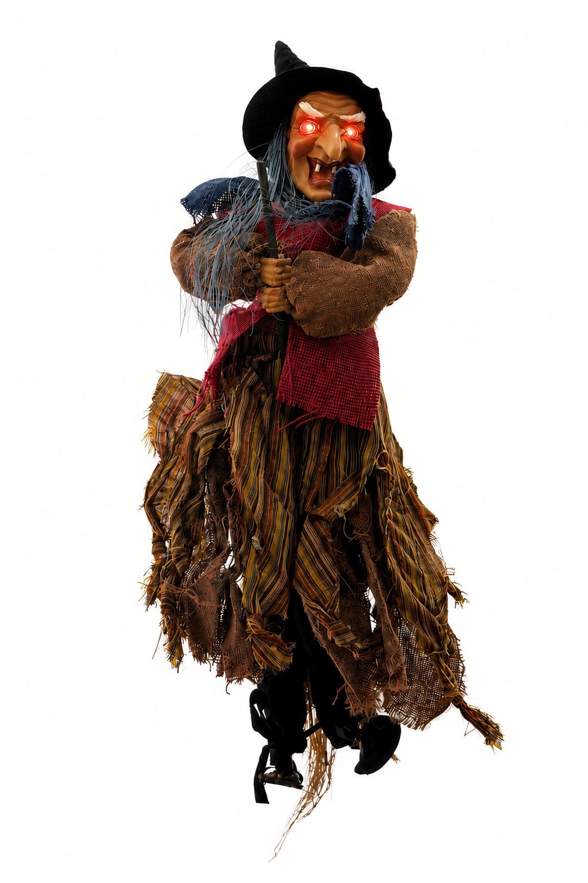 Halloween 55 Cm Sesli Işıklı Cadı Süsü Kırmızı LED Gözlü Asılabilir