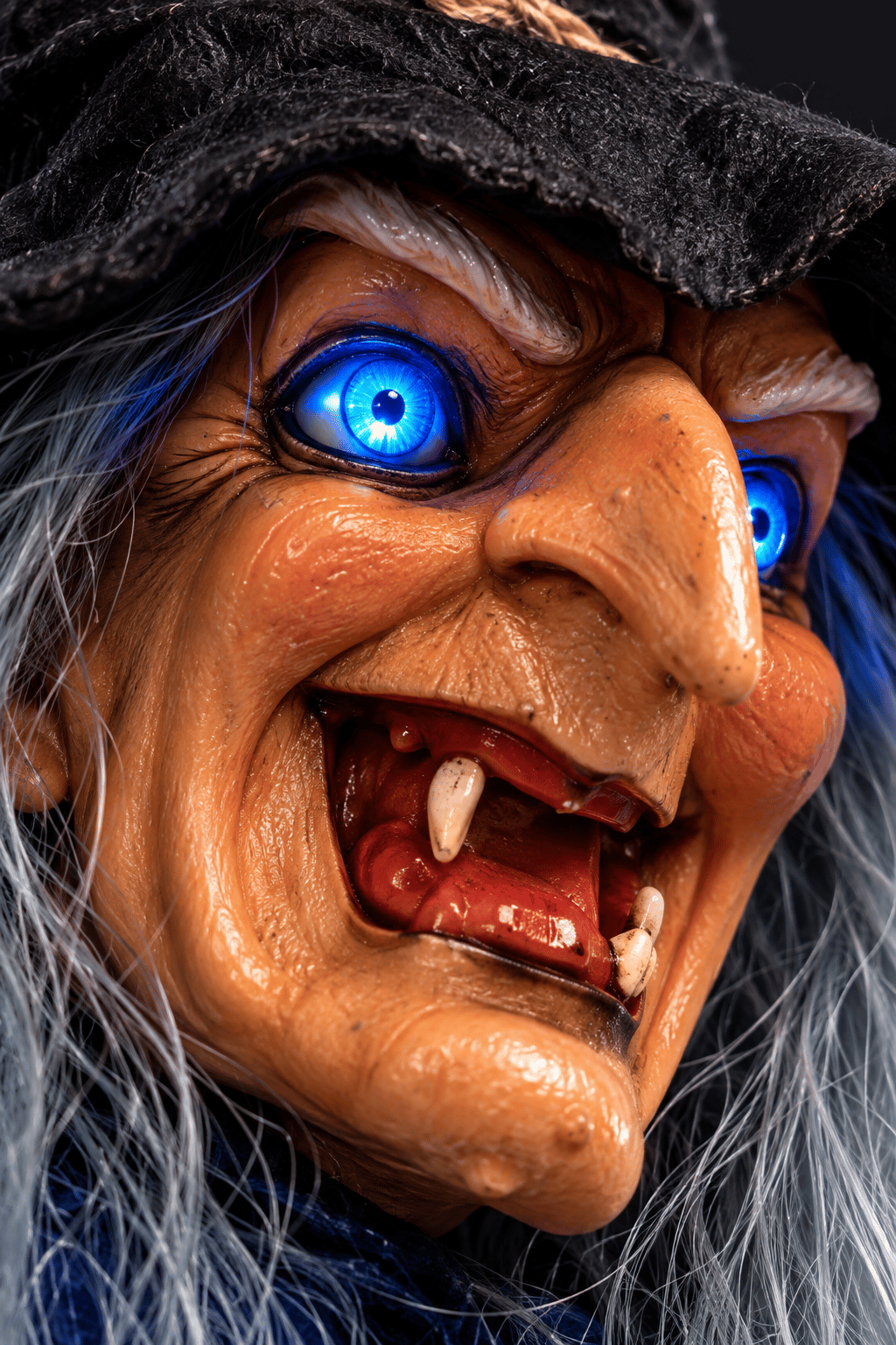Halloween 55 Cm Sesli Işıklı Cadı Süsü Mavi LED Gözlü Asılabilir