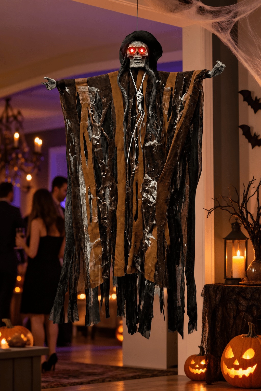 Halloween 70x45 cm Sesli Işıklı Asılabilir İskelet Hayalet  Sese ve Temasa Duyarlı kahve