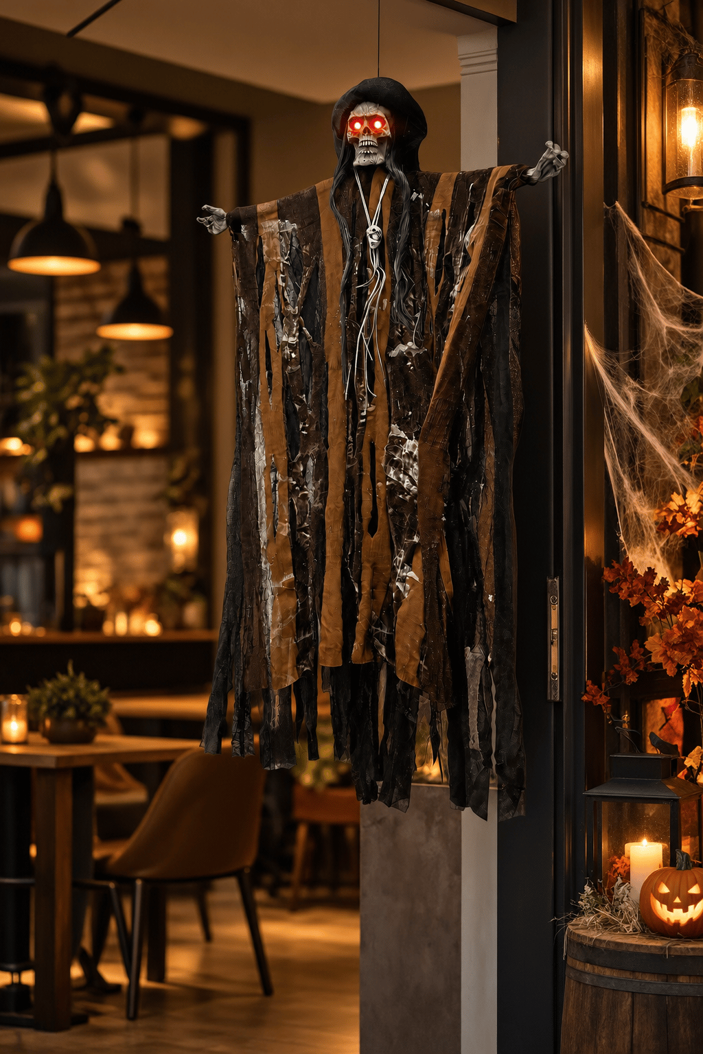 Halloween 70x45 cm Sesli Işıklı Asılabilir İskelet Hayalet  Sese ve Temasa Duyarlı kahve