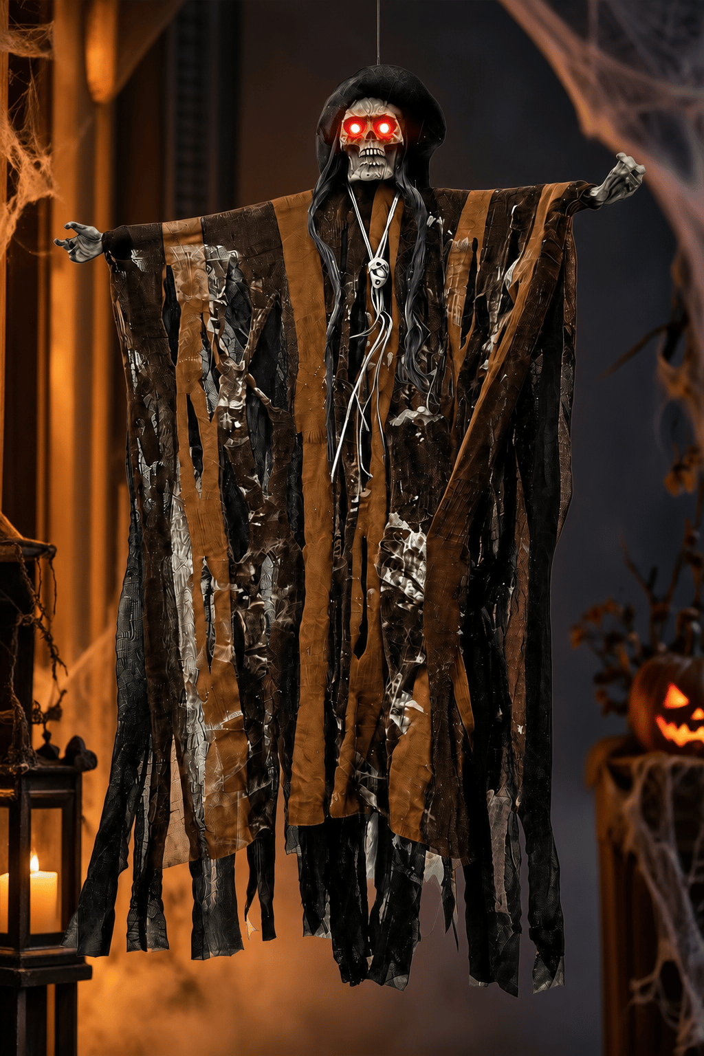Halloween 70x45 cm Sesli Işıklı Asılabilir İskelet Hayalet  Sese ve Temasa Duyarlı kahve