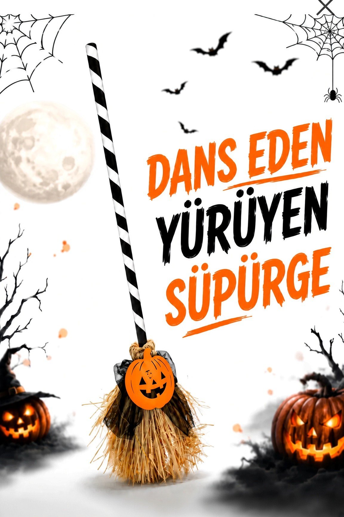 Halloween 79 CM Dans Eden Yürüyen sesli ışıklı süpürge Turuncu Balkabağı