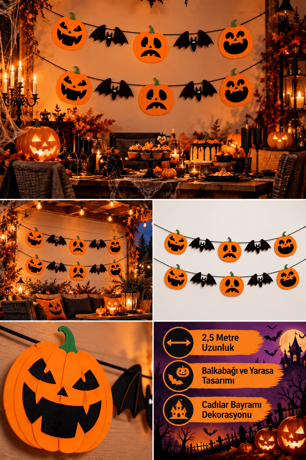 Halloween Balkabağı Özel Kesim Banner Yarasalı 2,5 m