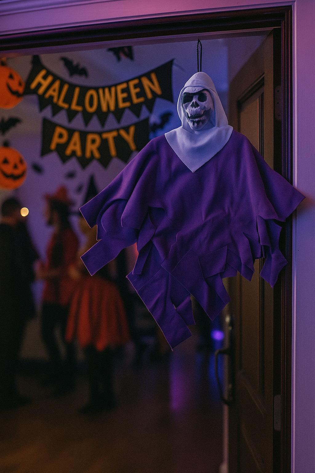 Halloween Cadı.Bayİskelet Kurukafa Mor-BEYAZ