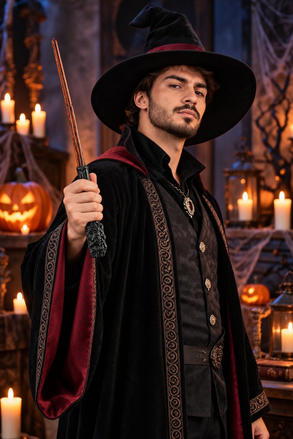 Halloween Cadı Asası 45 cm Siyah Kahverengi Büyücü Asası