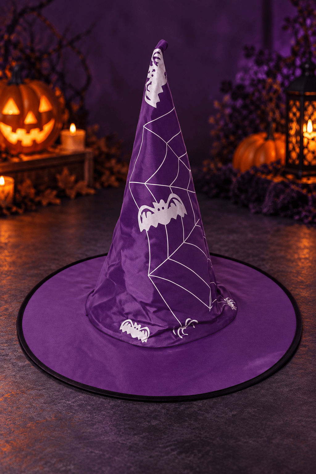Halloween Cadı Şapkası Bez Örümcek Ağı Baskılı Mor