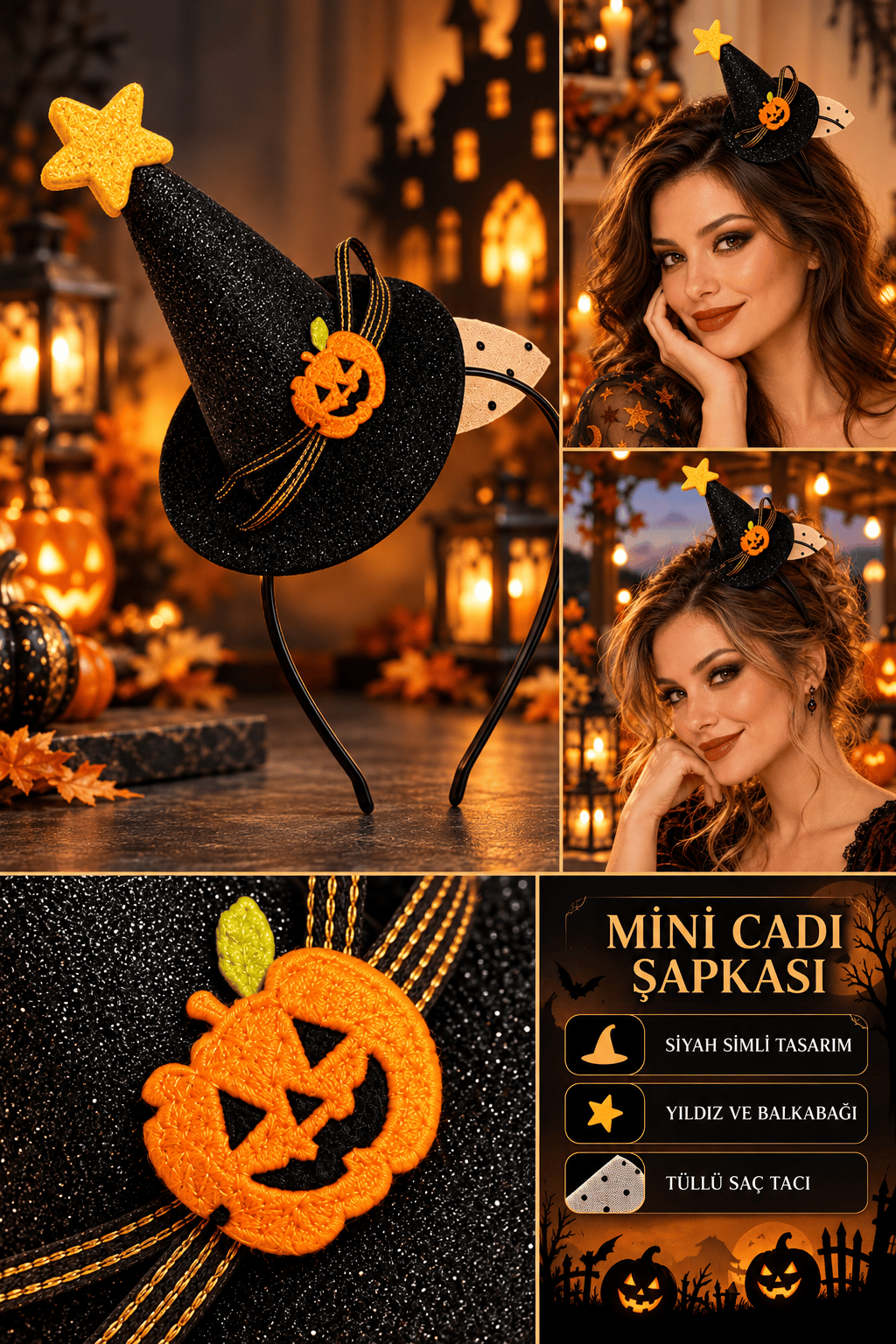 Halloween Cadıl.Siyah simli tüllü balk.yıld.mini ş