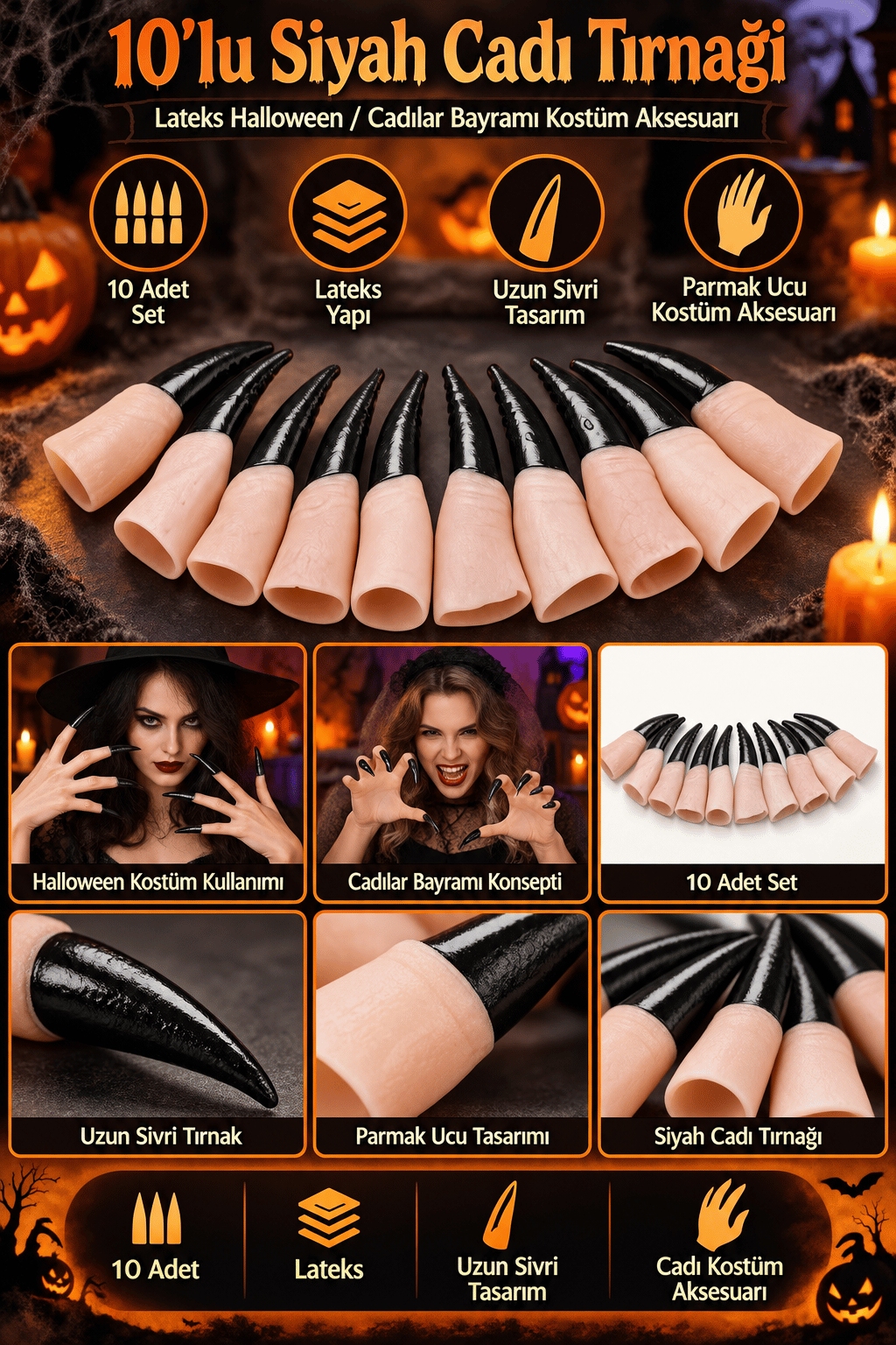 Halloween Cadılar ba.cadı tırnağı lateks 10lu siya