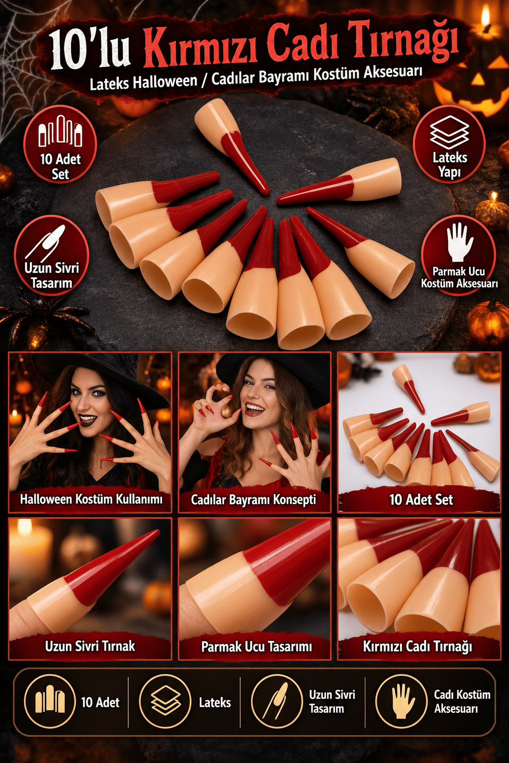 Halloween Cadılar ba.cadı tırnağı lateks 10lu kırm