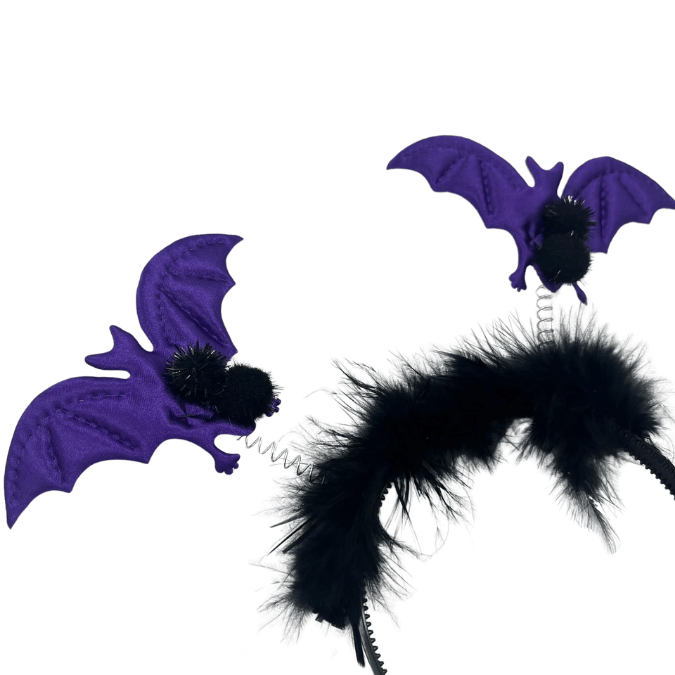 Halloween Cadılar Bay.2li Mor Yarasa Taç Tüylü