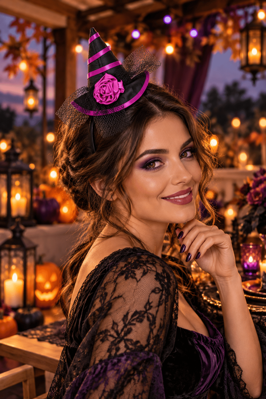 Halloween Cadılar Bay.Mor Siyah Güllü Mini Şapka