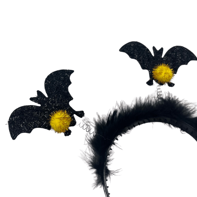 Halloween Cadılar Bayramı 2 li Siyah Yarasa Taç Tüylü Ponponlu Parti tacı