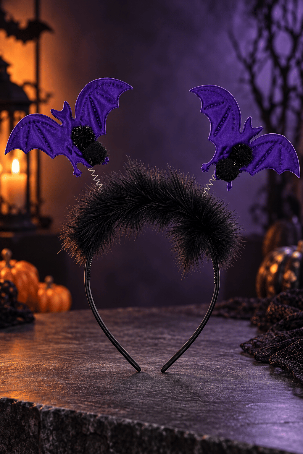 Halloween Cadılar Bayramı 2li Mor Yarasa Taç Tüylü Pari Aksesuarı
