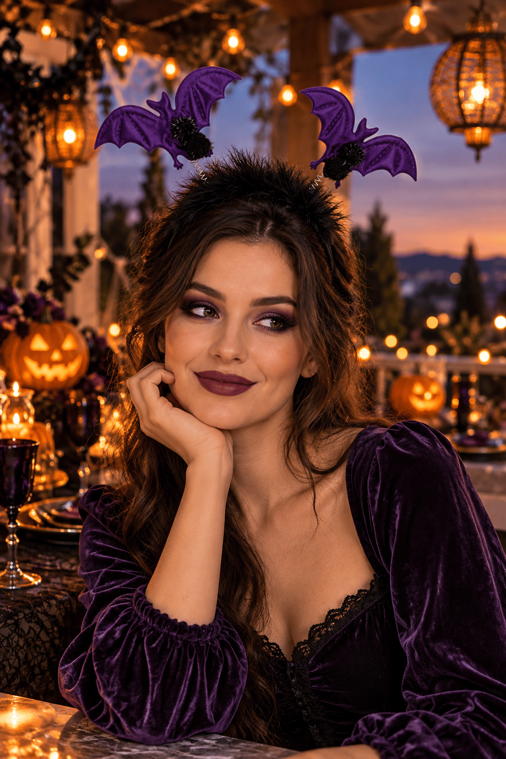 Halloween Cadılar Bayramı 2li Mor Yarasa Taç Tüylü Pari Aksesuarı