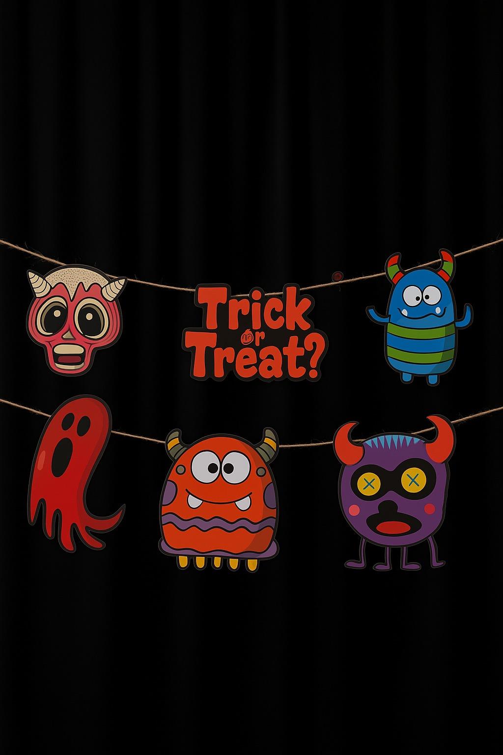 Halloween Cadılar Bayramı Banner Monster 6 Parçalı Asmalı Dekoratif Süs