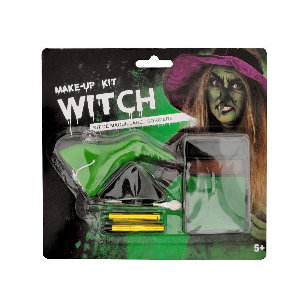 Halloween Cadılar Bayramı Cadı Makyaj Seti 6 Parça 3 Renk Far Paleti, Cadı Burnu, 2 Kalem, Sünger, Fırça Set
