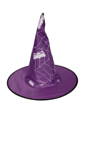 Halloween -Cadılar Bayramı Cadı Şapkası Bez Örümcek Ağı Baskılı Mor -Kafa çevresi 22cm Korku Kostümü
