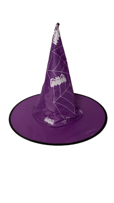 Halloween -Cadılar Bayramı Cadı Şapkası Bez Örümcek Ağı Baskılı Mor -Kafa çevresi 22cm Korku Kostümü