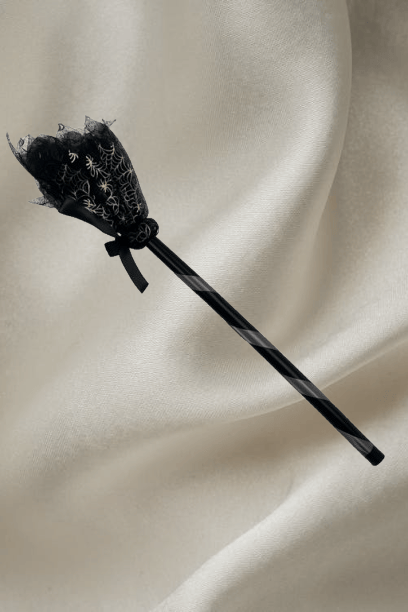 Halloween Cadılar Bayramı Cadı Süpürgesi Tüllü Siyah 90 cm Geçmeli Sopalı