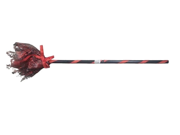 Halloween Cadılar Bayramı Cadı Süpürgesi Tüllü Kırmızı 90 cm Geçmeli Sopalı