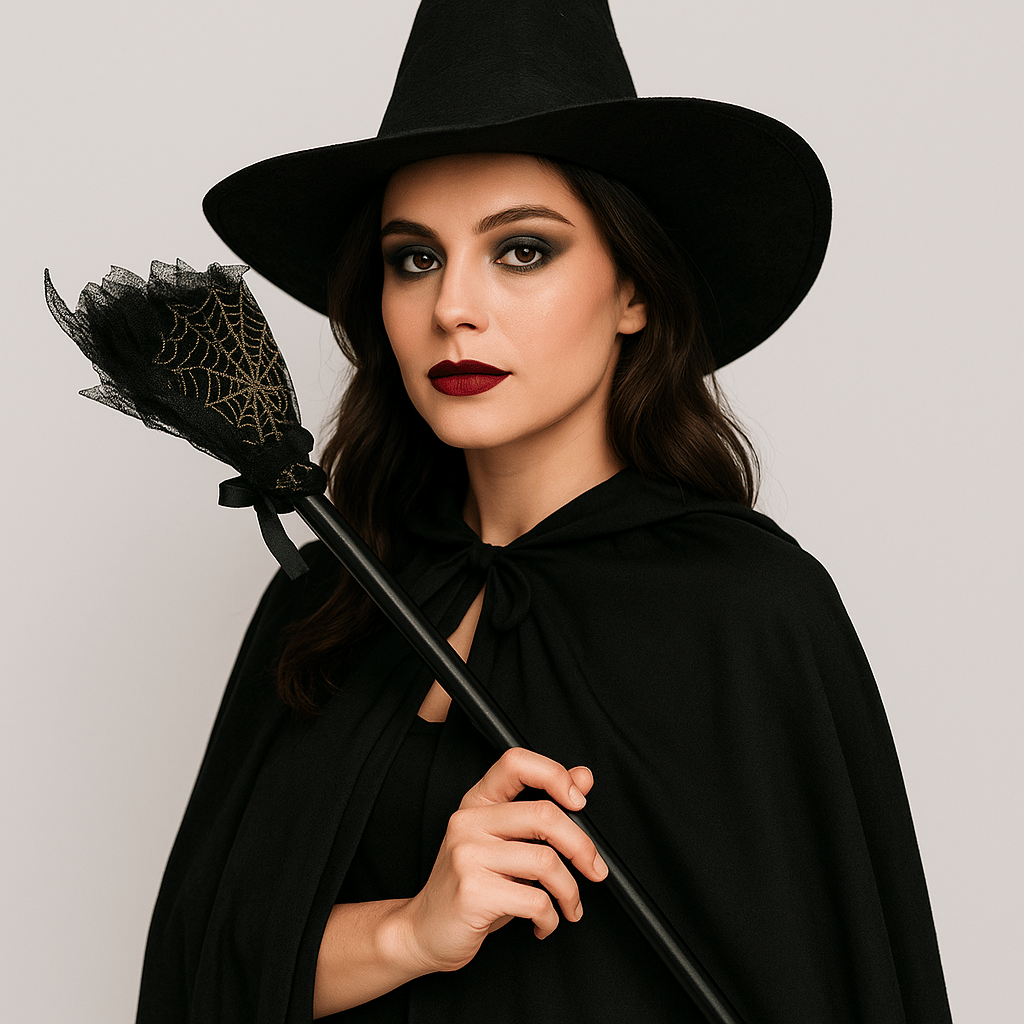 Halloween Cadılar Bayramı Cadı Süpürgesi Tüllü Siyah 90 cm Geçmeli Sopalı