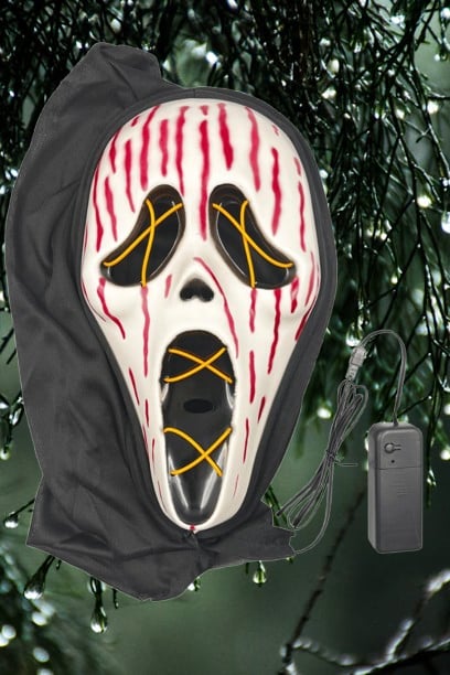 Halloween Cadılar Bayramı Çığlık Maskesi Neon Model Lüks Pilli Arkası Tüllü Korku Kostümü Aksesuarı