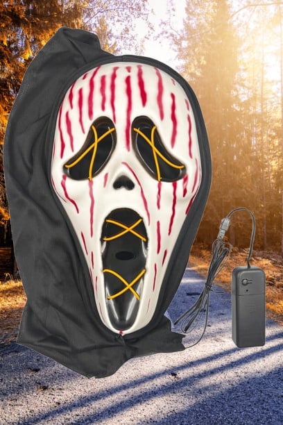 Halloween Cadılar Bayramı Çığlık Maskesi Neon Model Lüks Pilli Arkası Tüllü Korku Kostümü Aksesuarı