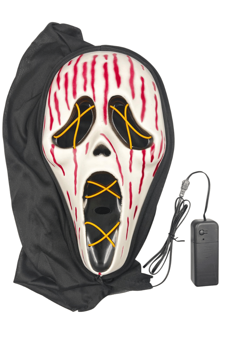 Halloween Cadılar Bayramı Çığlık Maskesi Neon Model Lüks Pilli Arkası Tüllü Korku Kostümü Aksesuarı