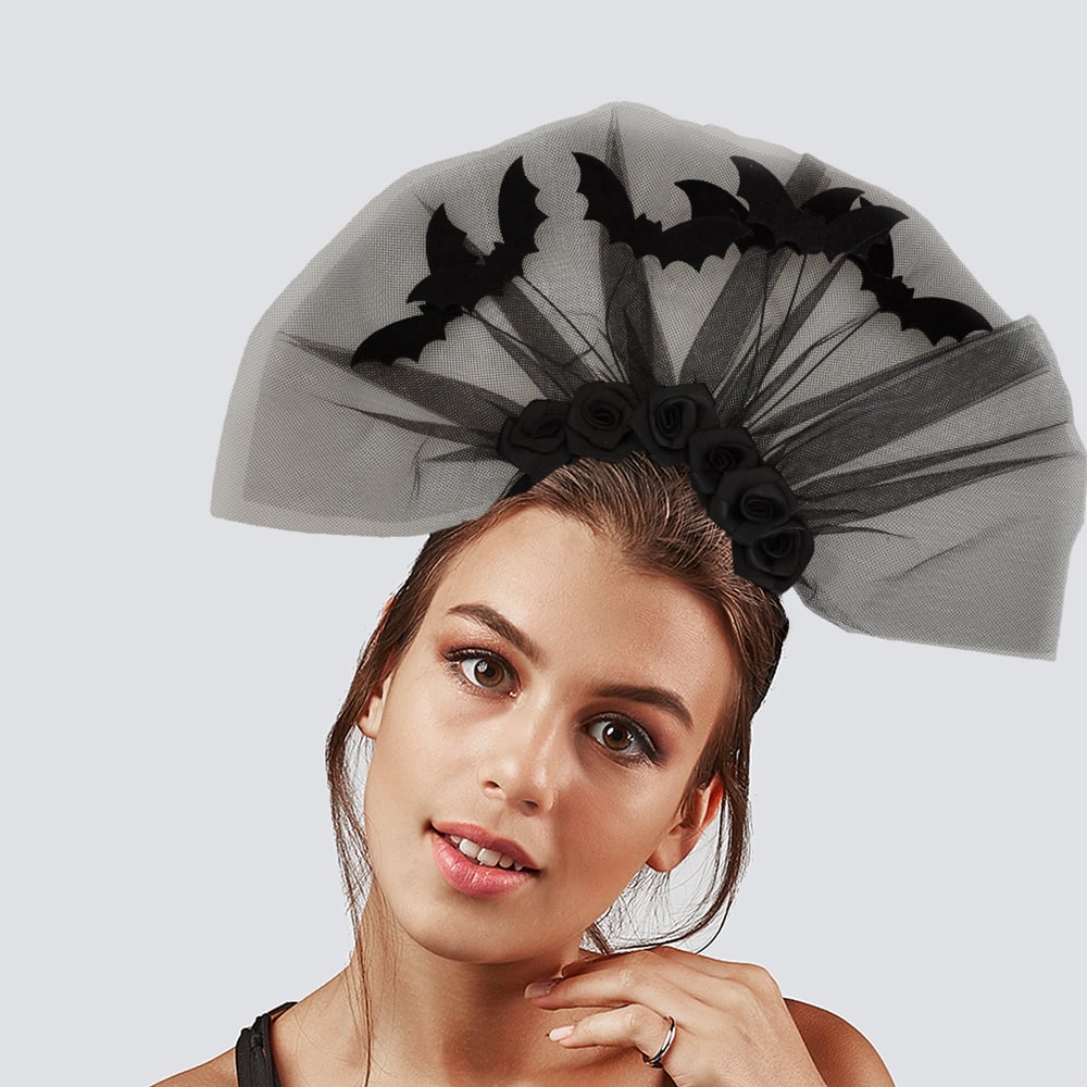Halloween Cadılar Bayramı Güllü Tül Detaylı Yarasa Taç  