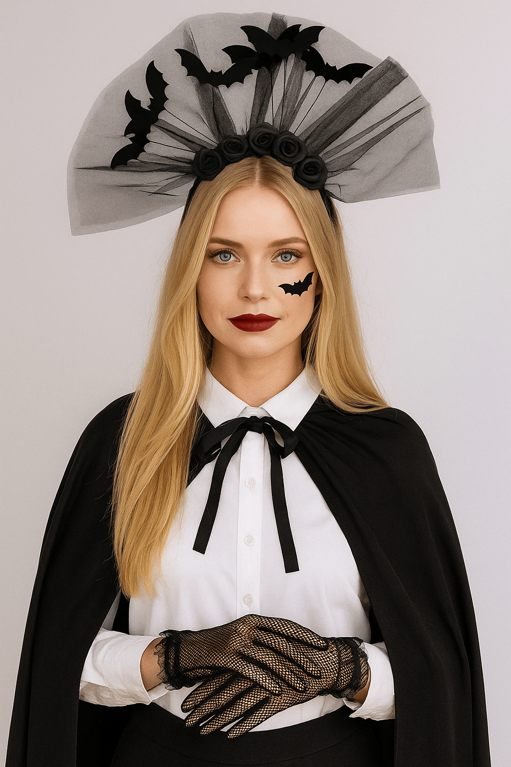 Halloween Cadılar Bayramı Güllü Tül Detaylı Yarasa Taç  