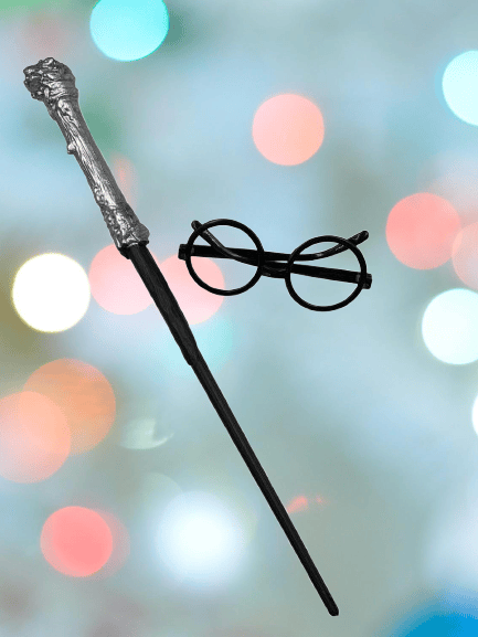Halloween Cadılar Bayramı Harry Potter Asa ve  Gözlük Set Lüks Parti Aksesuarı