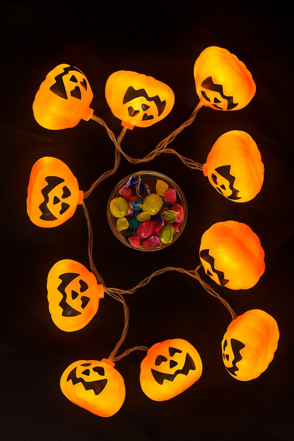 Halloween Cadılar Bayramı Işık Led Bal Kabağı Figür 2m 6cm 10lu pilli Süsleme Dekoru