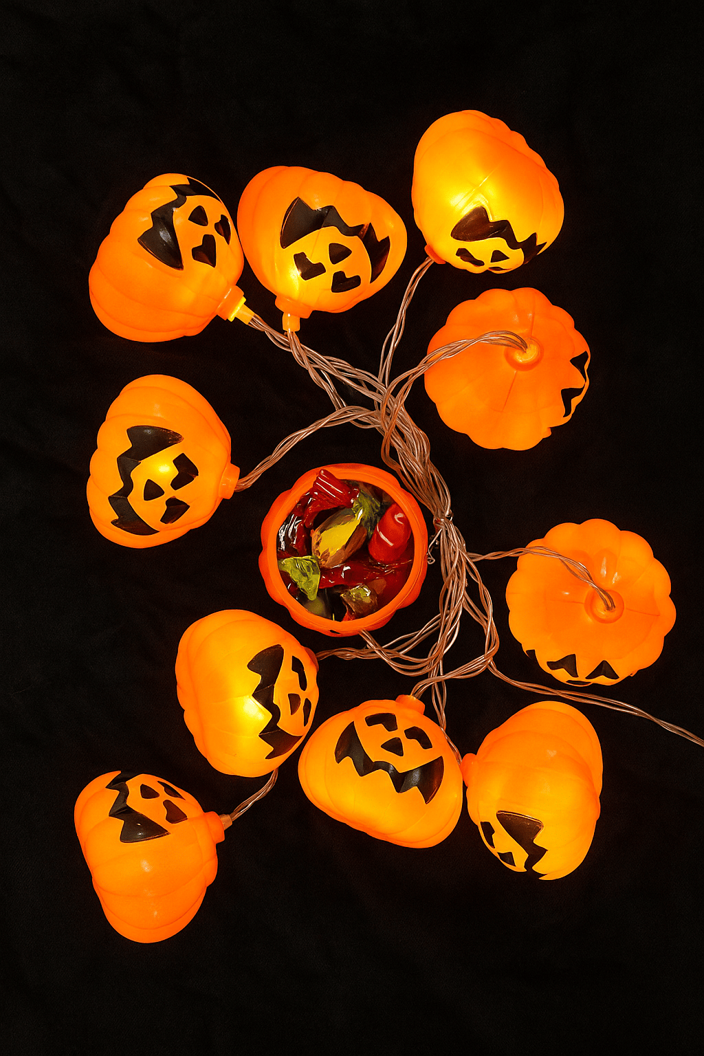 Halloween Cadılar Bayramı Işık Led Bal Kabağı Figür 2m 6cm 10lu pilli Süsleme Dekoru