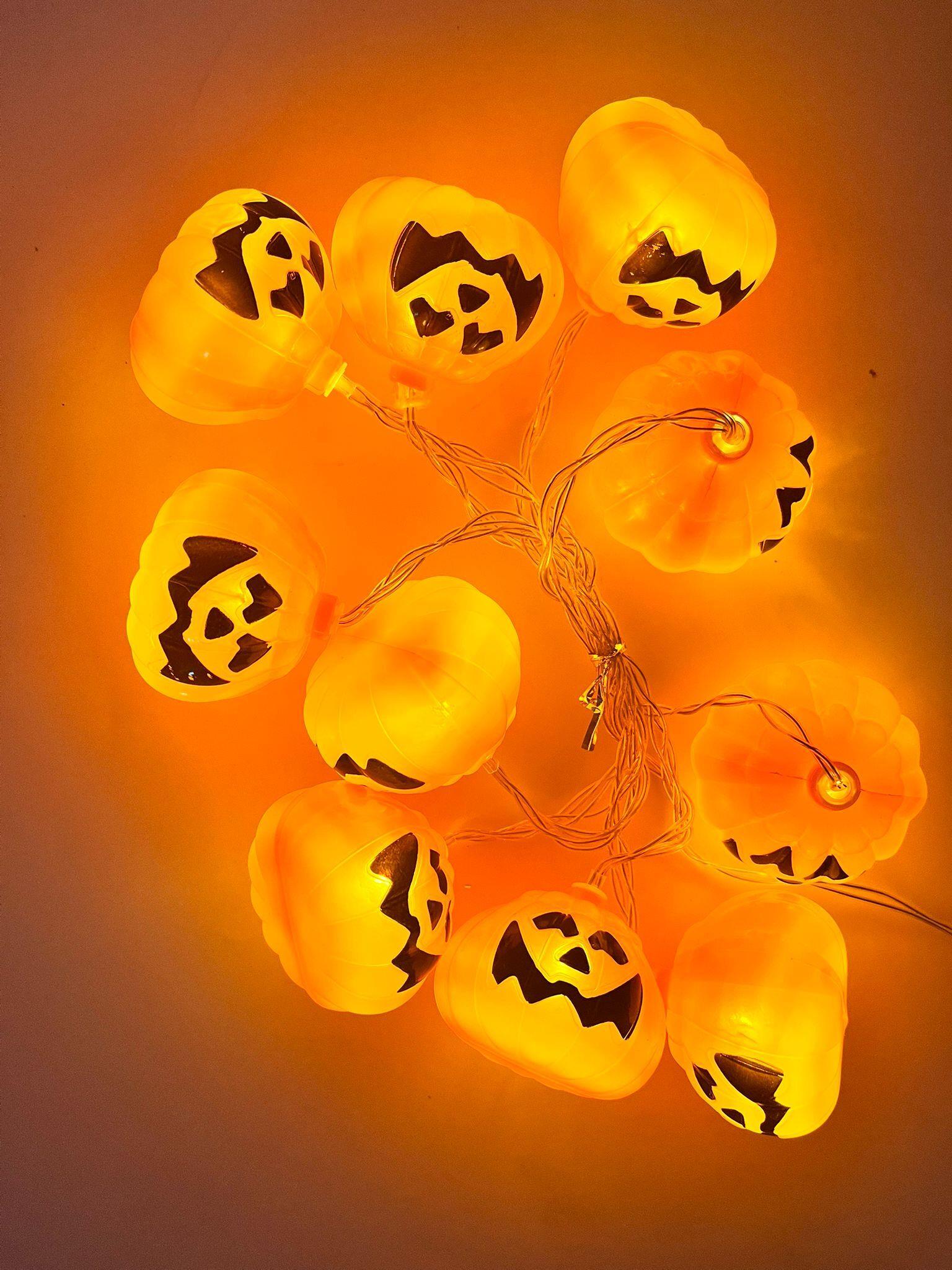 Halloween Cadılar Bayramı Işık Led Bal Kabağı Figür 2m 6cm 10lu pilli Süsleme Dekoru