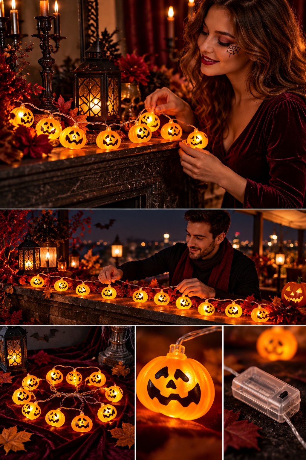 Halloween Cadılar Bayramı Işık Led Bal Kabağı Figür 2m 6cm 10lu pilli Süsleme Dekoru