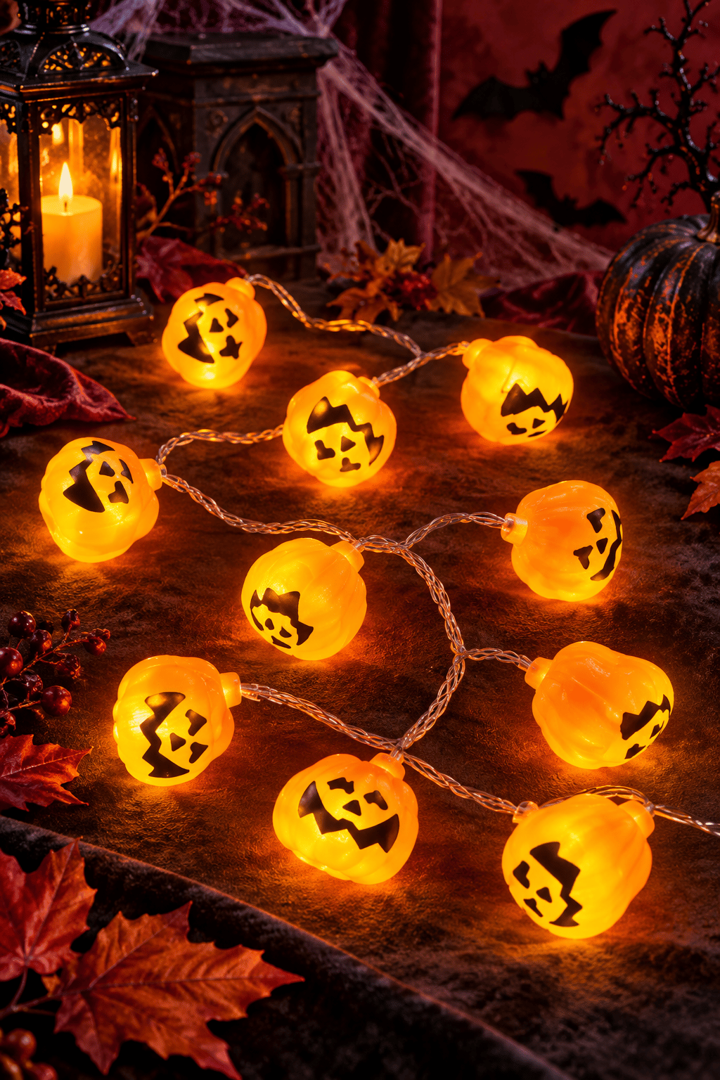 Halloween Cadılar Bayramı Işık Led Bal Kabağı Figür 2m 6cm 10lu pilli Süsleme Dekoru
