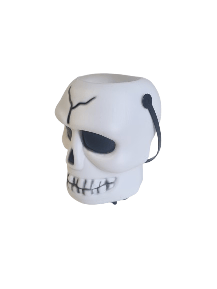 Halloween Cadılar Bayramı Işıklı Müzikli Kurukafa Şeker Kovası17x14cm Pilli Korku Aksesuarı