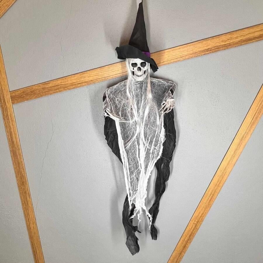 Halloween Cadılar Bayramı İskelet Korkuluk Şapkalı Saçlı 100 Cm Korku Kapı Parti Süsü