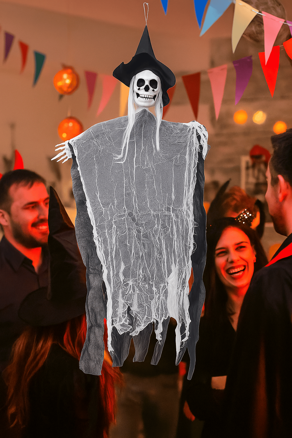 Halloween Cadılar Bayramı İskelet Korkuluk Şapkalı Saçlı 100 Cm Korku Kapı Parti Süsü