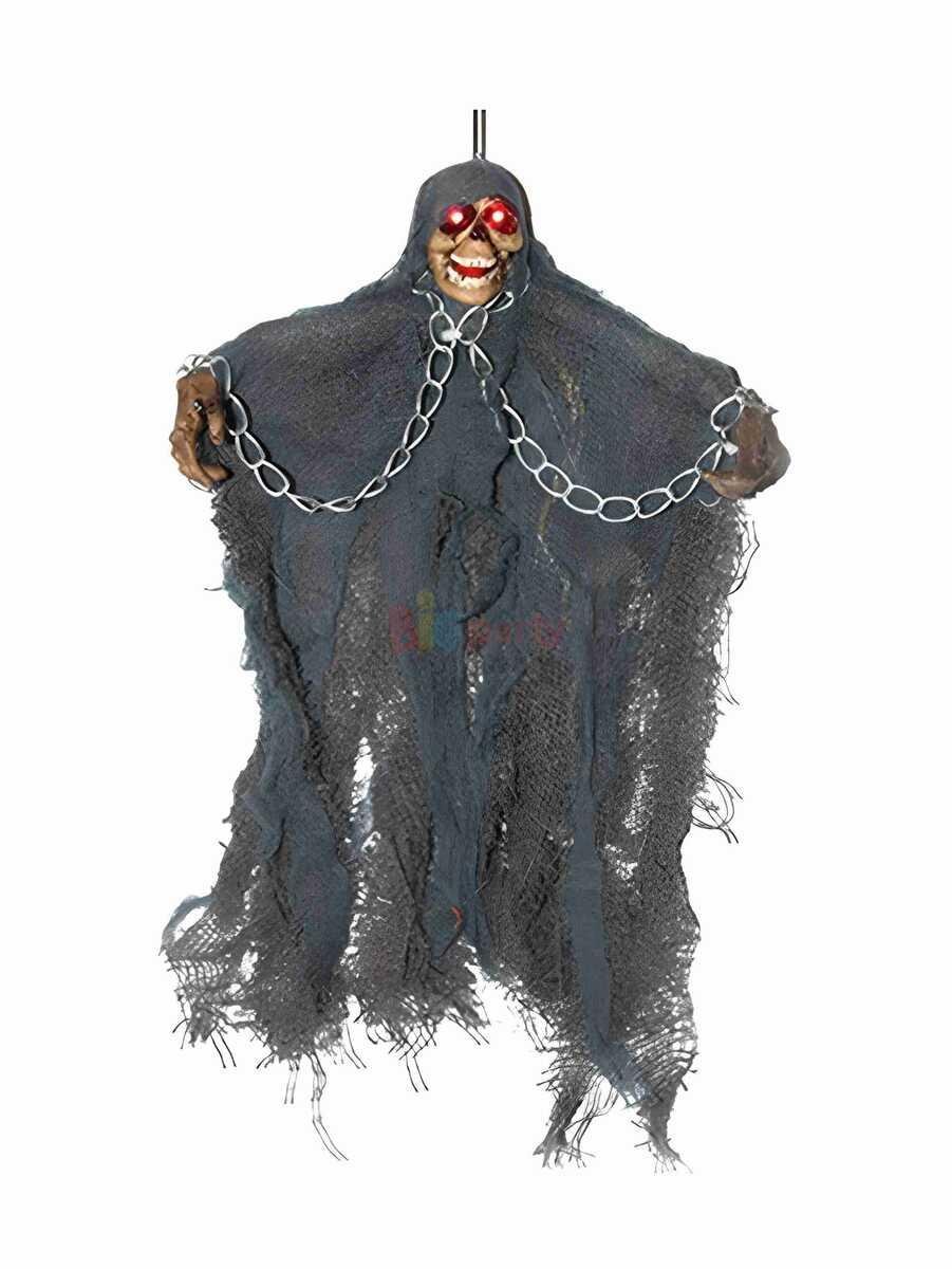 Halloween Cadılar Bayramı İskelet Korkuluk Işıklı Sesli 30 cm Yeşil. Korku Aksesuarı