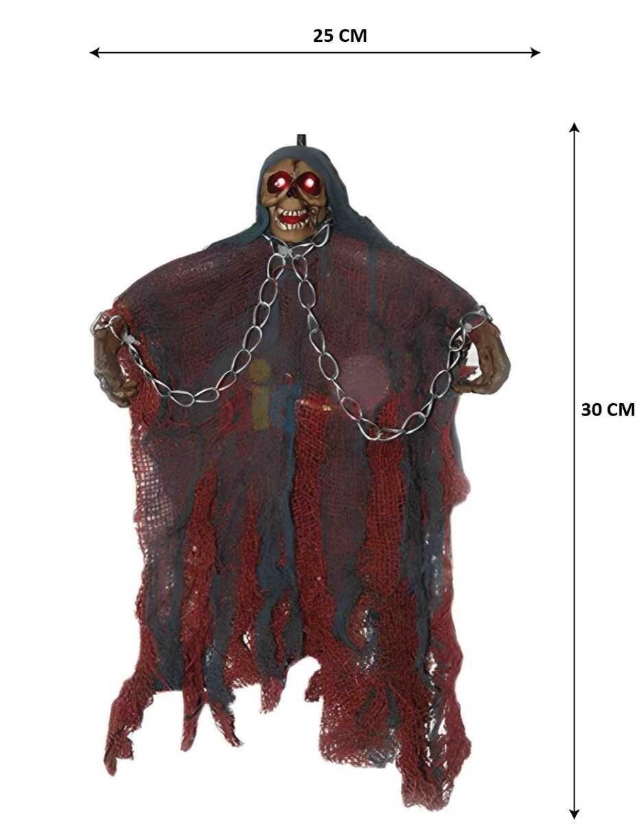 Halloween Cadılar Bayramı İskelet Korkuluk Işıklı Sesli 30 cm Kahverengi. Korku Aksesuarı