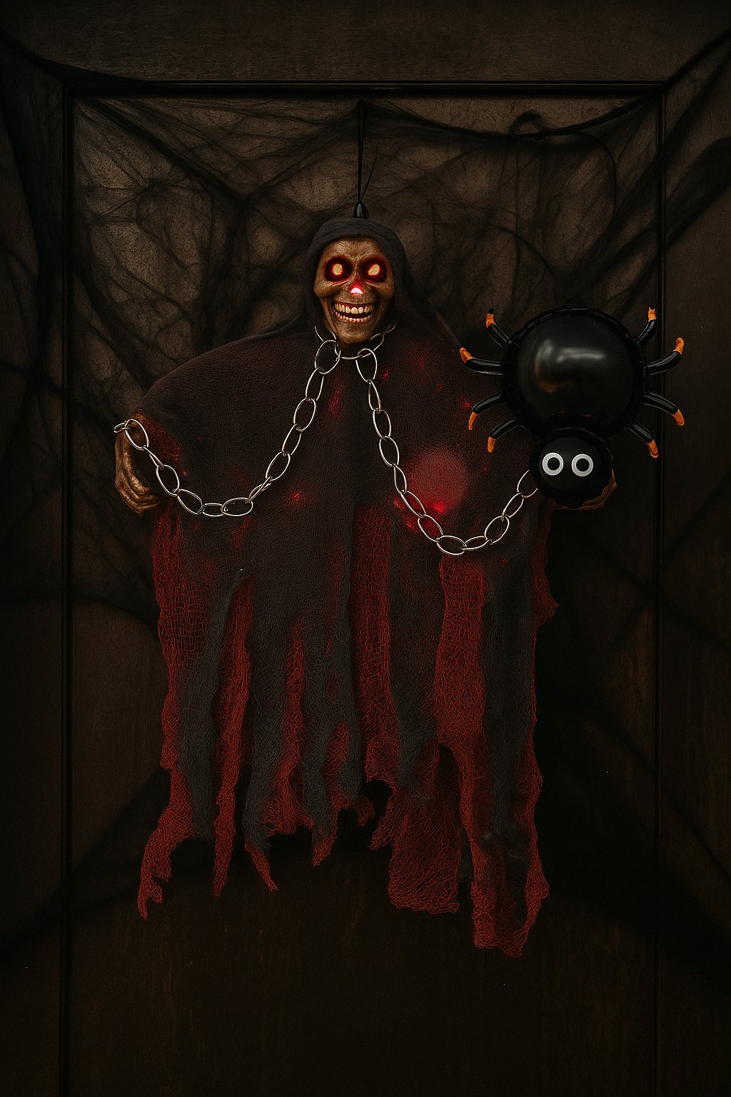 Halloween Cadılar Bayramı İskelet Korkuluk Işıklı Sesli 30 cm Kahverengi. Korku Aksesuarı