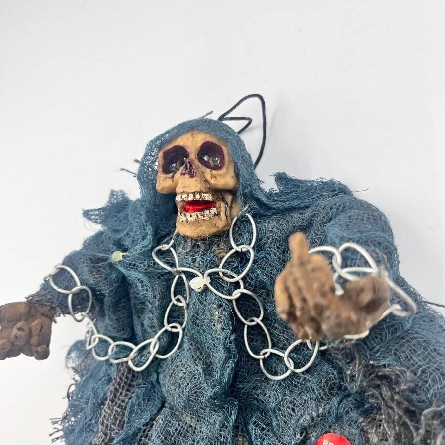 Halloween Cadılar Bayramı İskelet Korkuluk Işıklı Sesli 30 cm Yeşil. Korku Aksesuarı