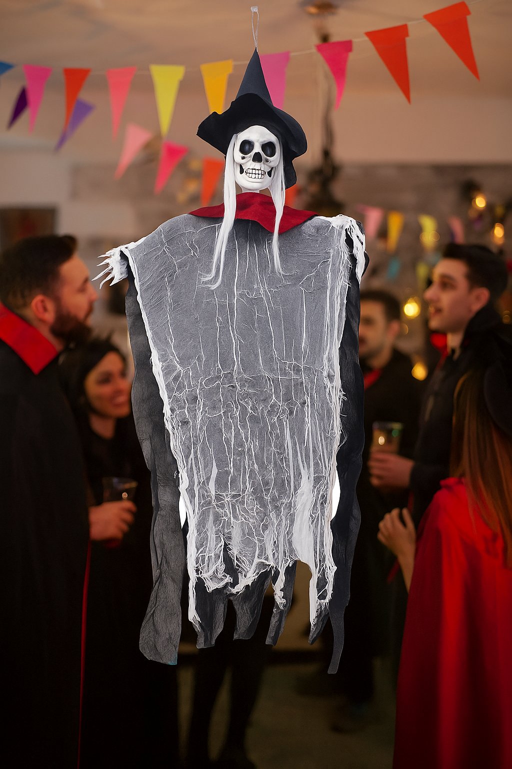 Halloween Cadılar Bayramı İskelet Korkuluk Şapkalı Saçlı 100 Cm Korku Kapı Parti Süsü
