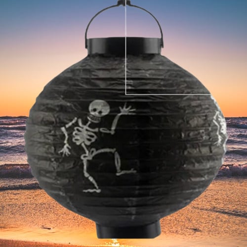 Halloween Cadılar Bayramı Japon Feneri Pilli 20 cm Siyah Renkli İskelet Desenli Korku Aksesuarı