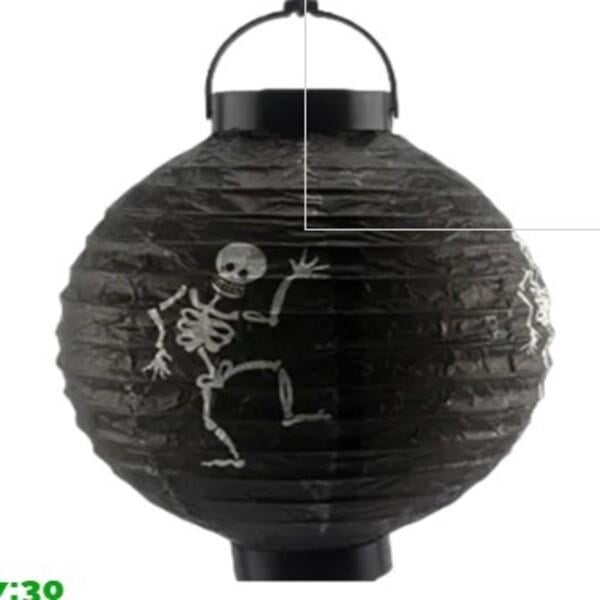 Halloween Cadılar Bayramı Japon Feneri Pilli 20 cm Siyah Renkli İskelet Desenli Korku Aksesuarı