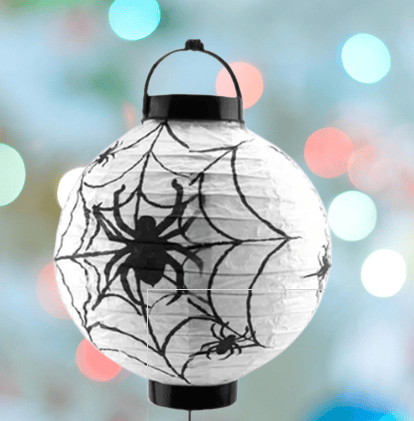 Halloween  Cadılar Bayramı Japon Feneri Pilli 20 cm Beyaz Örümcek Desenli Korku Aksesuarı